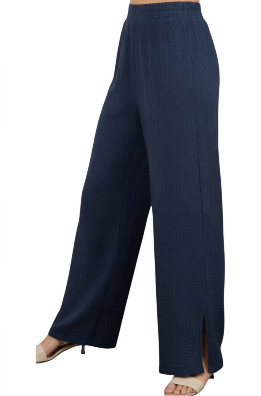 NEW LAMADE breezy gauze pant with side slit in dark night